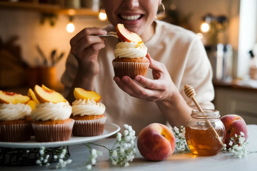 Honey Peach Cream Cheese Cupcakes