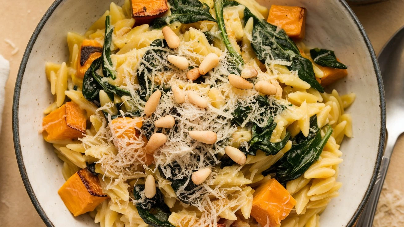 Creamy Orzo with Roasted Butternut Squash and Spinach